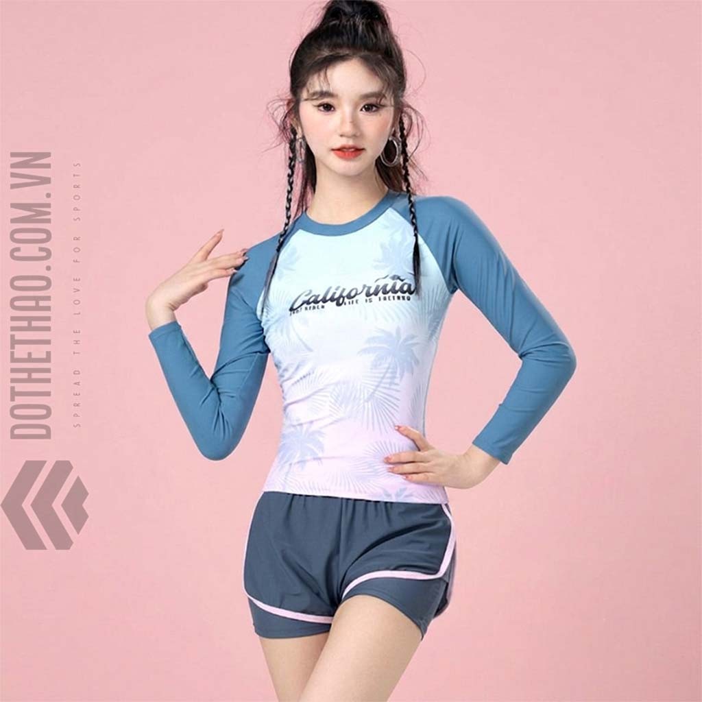 Bộ bơi nữ dài tay quần 2 lớp cao cấp - Ảnh 0